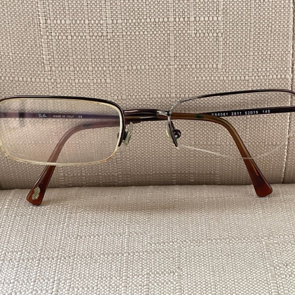 Ray-Ban Men Eyeglasses Frame Brown Tone Half Rim Glasses Made in Italy Read desc